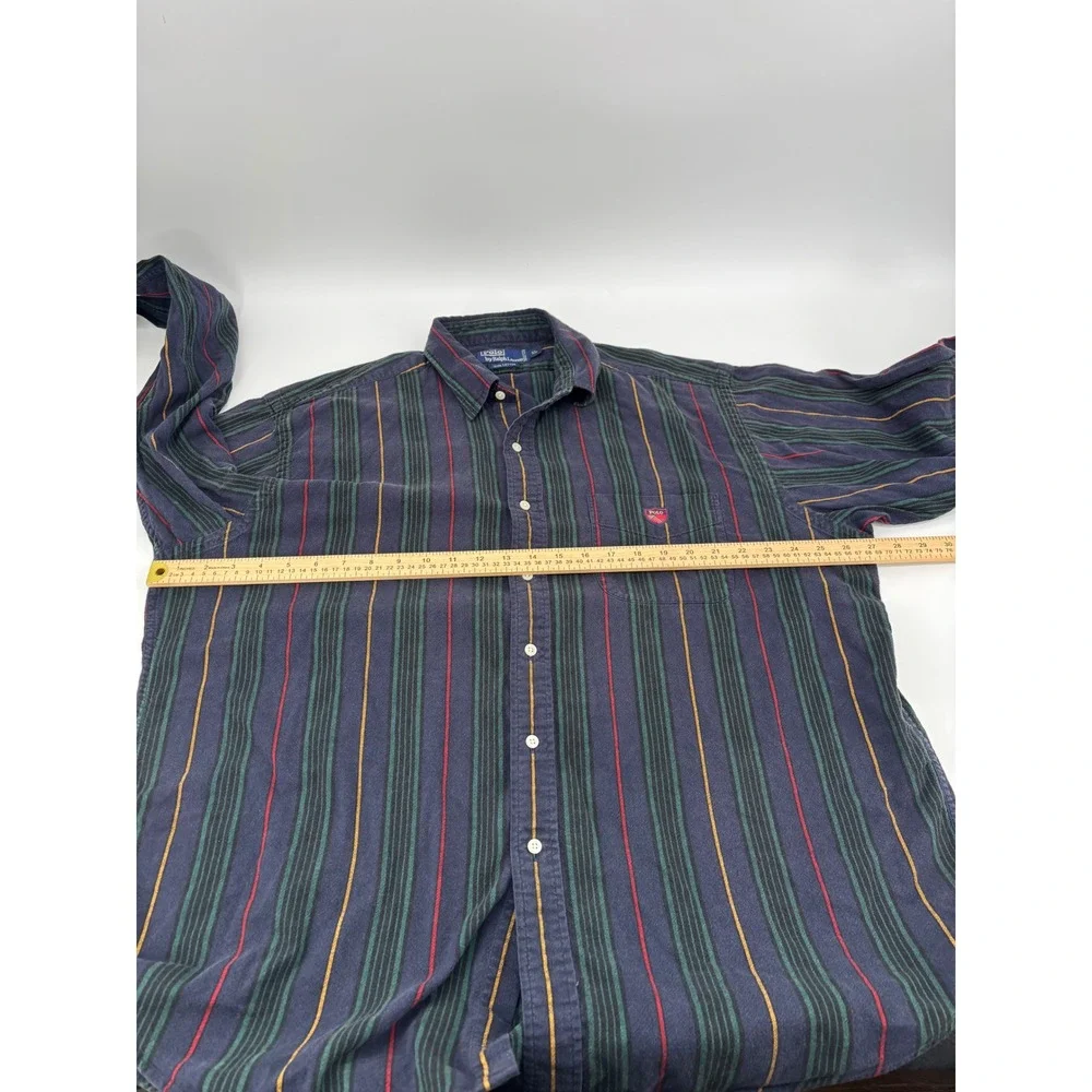 Vintage Polo Ralph Lauren Striped Button Down Shirt Mens XL Crest Patch Navy